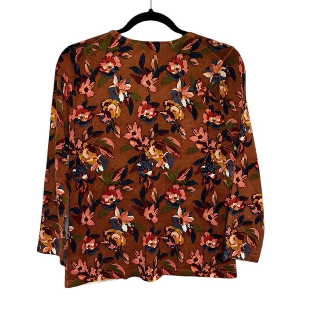 Garnet Hill Signature Merino Cardigan in Burnt Orange Floral - Size M - Picture 2 of 5